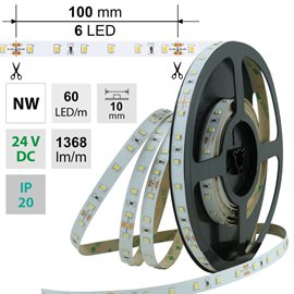 ML-126.701.60.0 LED pásek SMD2835 NW, 60LED/m, 14,4W/m, 1368lm/m, IP20, DC 24V, 10mm, 5m
