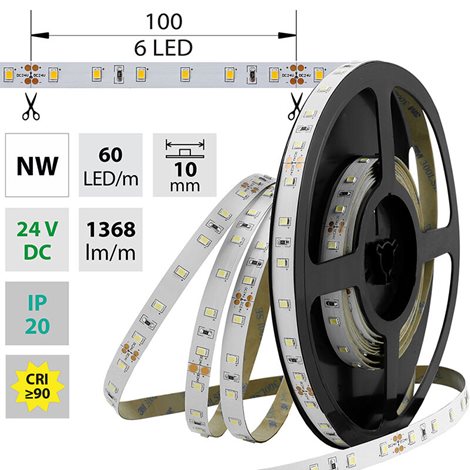 ML-126.701.60.0 LED pásek SMD2835 NW, 60LED/m, 14,4W/m, 1368lm/m, IP20, DC 24V, 10mm, 5m 8