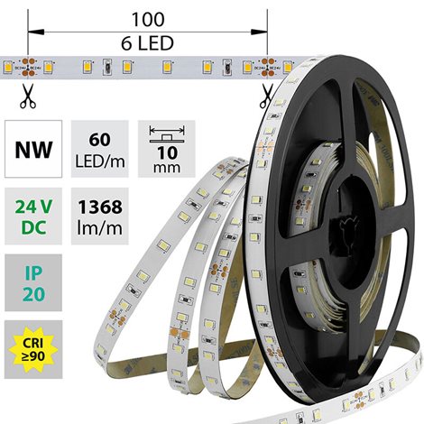 ML-126.701.60.0 LED pásek SMD2835 NW, 60LED/m, 14,4W/m, 1368lm/m, IP20, DC 24V, 10mm, 5m 7