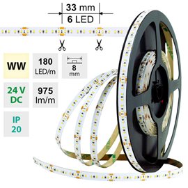 ML-126.733.60.1 LED pásek SMD2216 WW, 180LED/m, 12W/m, 975lm/m, IP20, DC 24V, 8mm, 30m