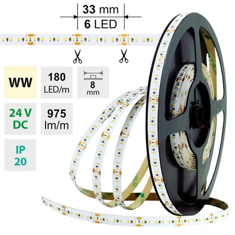 ML-126.733.60.1 LED pásek SMD2216 WW, 180LED/m, 12W/m, 975lm/m, IP20, DC 24V, 8mm, 30m 1