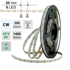 ML-126.738.60.0 LED pásek SMD2216 CW, 300LED/m, 18W/m, DC 24V, 1480lm/m, CRI90, IP20, 8mm, 5m