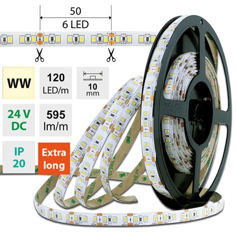 ML-126.821.60.2 LED pásek SMD2835 WW, 120LED/m, 7W/m, DC 24V, 650 lm/m, CRI90, IP20, 10mm, 50m 5