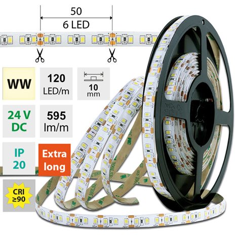 ML-126.821.60.2 LED pásek SMD2835 WW, 120LED/m, 7W/m, DC 24V, 650 lm/m, CRI90, IP20, 10mm, 50m 1