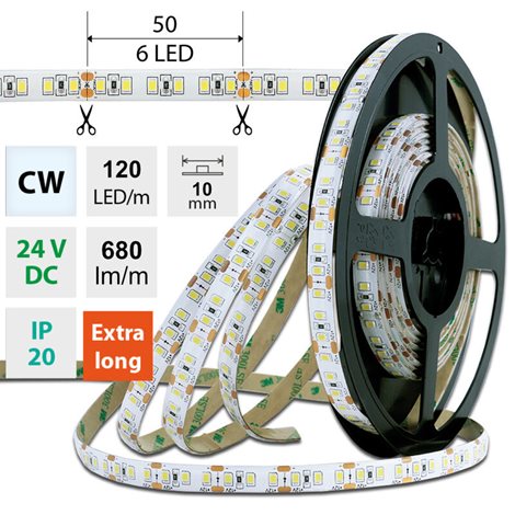 ML-126.822.60.2 LED pásek SMD2835 CW, 120LED/m, 7W/m, DC 24V, 680lm/m, CRI90, IP20, 10mm, 50m 9