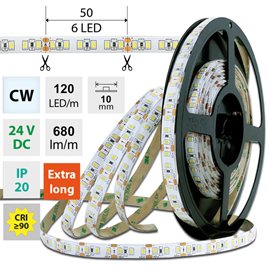 ML-126.822.60.2 LED pásek SMD2835 CW, 120LED/m, 7W/m, DC 24V, 680lm/m, CRI90, IP20, 10mm, 50m
