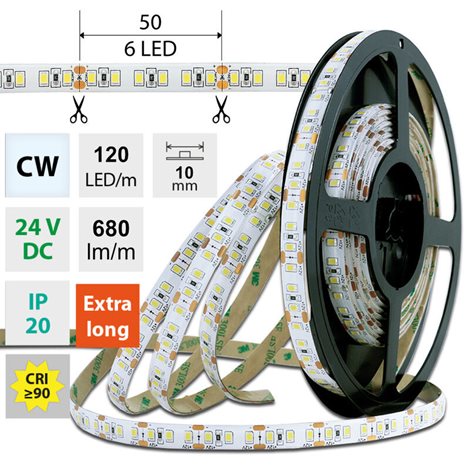 ML-126.822.60.2 LED pásek SMD2835 CW, 120LED/m, 7W/m, DC 24V, 680lm/m, CRI90, IP20, 10mm, 50m 1
