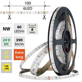 ML-126.844.60.0 LED pásek SMD2835 NW, 60LED/m, 4,8W/m, DC 24V, 480 lm/m, CRI90, IP54, 8mm, 5m