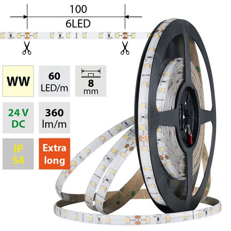 ML-126.845.60.0 LED pásek SMD2835 WW, 60LED/m, 4,8W/m, DC 24V, 360lm/m, CRI90, IP54, 8mm, 5m 3