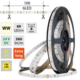 ML-126.845.60.0 LED pásek SMD2835 WW, 60LED/m, 4,8W/m, DC 24V, 360lm/m, CRI90, IP54, 8mm, 5m