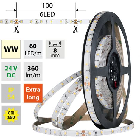 ML-126.845.60.0 LED pásek SMD2835 WW, 60LED/m, 4,8W/m, DC 24V, 360lm/m, CRI90, IP54, 8mm, 5m 1