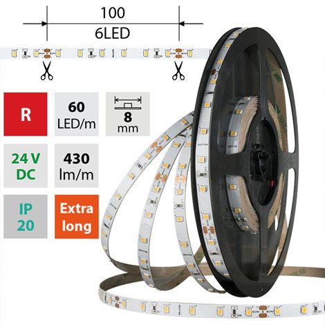 ML-126.905.60.0 LED pásek SMD2835 R, 60LED/m, 4,8W/m, DC 24V, 120lm/m, IP20, 8mm, 5m 1