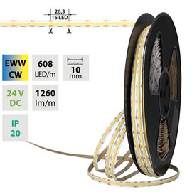 ML-127.641.90.2 LED pásek COB dual white EWW-CW, 608LED/m, 14W/m, DC 24V, 1260lm/m, CRI90, IP20 50m
