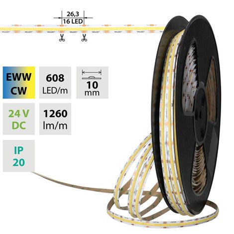ML-127.641.90.2 LED pásek COB dual white EWW-CW, 608LED/m, 14W/m, DC 24V, 1260lm/m, CRI90, IP20 50m 1