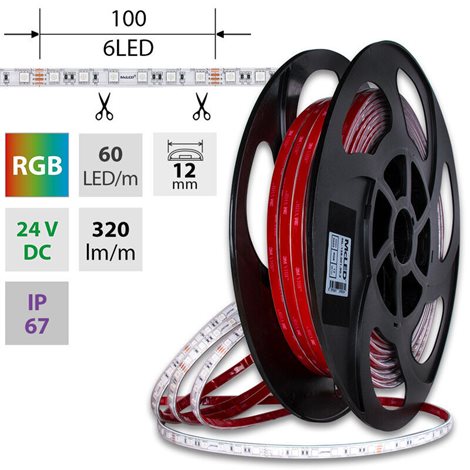 ML-128.001.90.2 LED pásek SMD5050 RGB, 60LED/m, 12W/m, DC24V, 320lm/m, IP67, 12mm, 50m 1