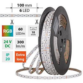 ML-128.005.90.0 LED pásek SMD5050 RGB, 60LED/m, 8W/m, DC 24V, 300lm/m, IP20, 10mm, 5m