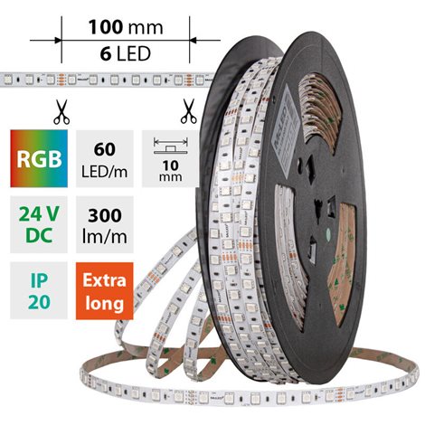 ML-128.005.90.0 LED pásek SMD5050 RGB, 60LED/m, 8W/m, DC 24V, 300lm/m, IP20, 10mm, 5m 1