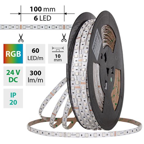 ML-128.005.90.0 LED pásek SMD5050 RGB, 60LED/m, 8W/m, DC 24V, 300lm/m, IP20, 10mm, 5m 10