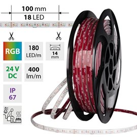 ML-128.007.90.0 LED pásek SMD2835 RGB, 180LED/m, 9,6W/m, DC 24V, 400lm/m, CRI90 IP67 100°C, 14mm, 5m