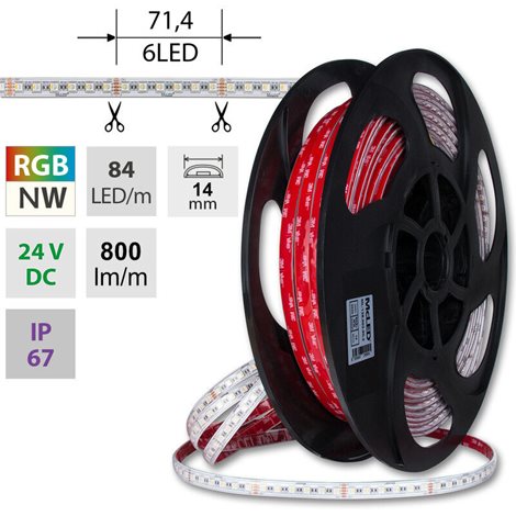 ML-128.008.90.2 LED pásek SMD5050 RGB + NW, 84LED/m, 15W/m, DC24V, 800lm/m, IP67, 14mm, 50m 1