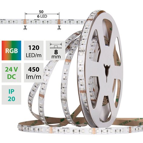 ML-128.009.90.0 LED pásek SMD2835 RGB, 120LED/m, 14,4W/m, DC 24V, 450lm/m, IP20, 8mm, 5m 2