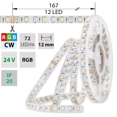 ML-128.632.60.2 LED pásek SMD5050 RGB+CW, 72LED/m, 17,2W/m, 1125lm/m, IP20, DC 24V, 12mm, 50m 5