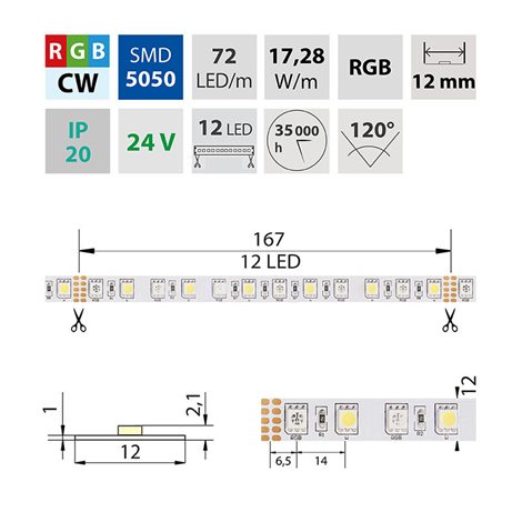 ML-128.632.60.2 LED pásek SMD5050 RGB+CW, 72LED/m, 17,2W/m, 1125lm/m, IP20, DC 24V, 12mm, 50m 2