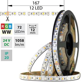 ML-128.633.60.2 LED pásek SMD5050 RGB+WW, 72LED/m, 17,2W/m, 1058lm/m, IP20, DC 24V, 12mm, 50m