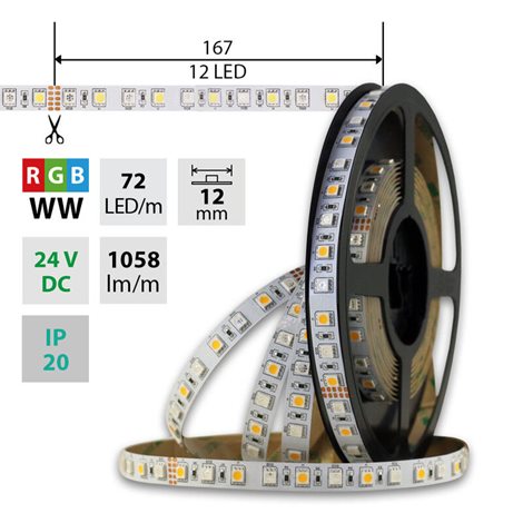 ML-128.633.60.2 LED pásek SMD5050 RGB+WW, 72LED/m, 17,2W/m, 1058lm/m, IP20, DC 24V, 12mm, 50m 10