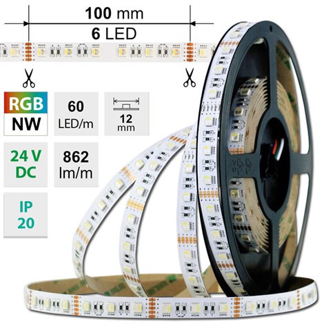 ML-128.636.60.2 LED pásek SMD5050 RGB + NW, 60LED/m, 19,2W/m, 862lm/m, IP20, DC24V, 12mm, 50m 4