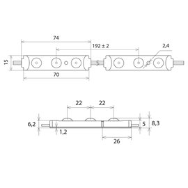 ML-211.002.51.0 LED modul 3x SMD2835, 0,72 W, 12 V, 60 mA, 6550 K, vyzařovací úhel 160°, IP65