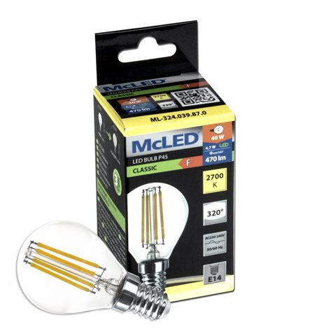 ML-324.039.87.0 LED žárovka kapka 4,7W, E14, 2700K, CRI80, vyz. úhel 320°,  ? use 360° 470lm 6