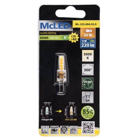 ML-325.004.92.0 LED žárovka G4, 12VAC/DC, 2W, 3000K, CRI80, vyz. úhel 300°, ? use 360° 220lm 6