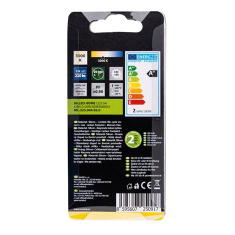 ML-325.004.92.0 LED žárovka G4, 12VAC/DC, 2W, 3000K, CRI80, vyz. úhel 300°, ? use 360° 220lm 4