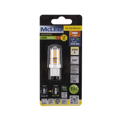 ML-326.003.92.0 LED žárovka G9, 3,5W, 3000K, CRI80, vyz. úhel 300°, ? use 360° 350lm 3