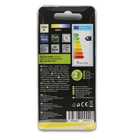 ML-326.004.92.0 LED žárovka G9, 4W, 3000K, CRI80, vyz. úhel 300°, ? use 360° 400lm 6