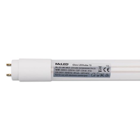 ML-331.067.89.0 Skleněná LED trubice T8 18W, 4000K, CRI80, ? use 360° 2250lm, 125lm/W, 1200mm 1