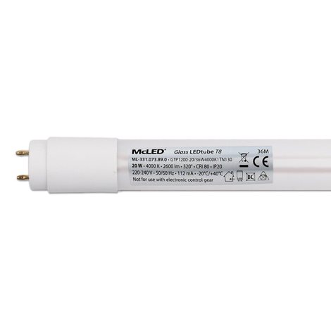 ML-331.073.89.0 Skleněná LED trubice T8 20W, 4000K, CRI80, ? use 360° 2600lm, 130lm/W, 1200mm 1