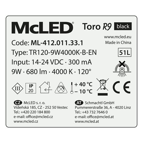 ML-412.011.33.1 LED podhledové svítidlo Toro R9, 9W, 4000K, černá barva svítidla 7