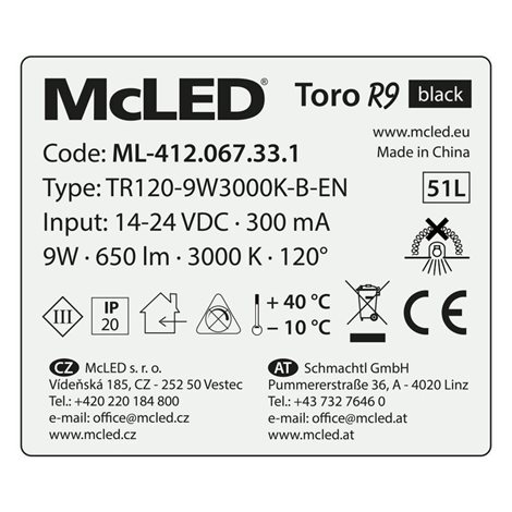ML-412.067.33.1 LED podhledové svítidlo Toro R9, 9W, 3000K, černá barva svítidla 3
