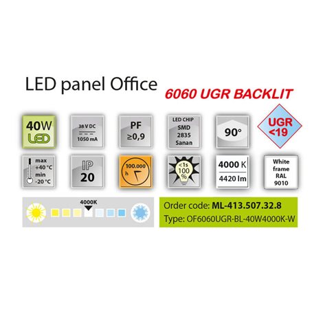 ML-413.507.32.8 LED svítidlo Office 6060 UGR Backlit, 40W, 4000K, CRI90, bílá barva, bez driveru 9