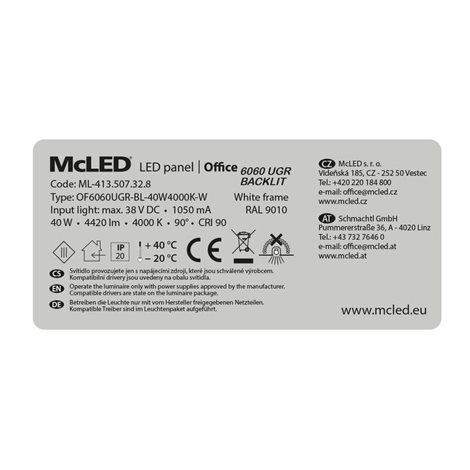 ML-413.507.32.8 LED svítidlo Office 6060 UGR Backlit, 40W, 4000K, CRI90, bílá barva, bez driveru 8
