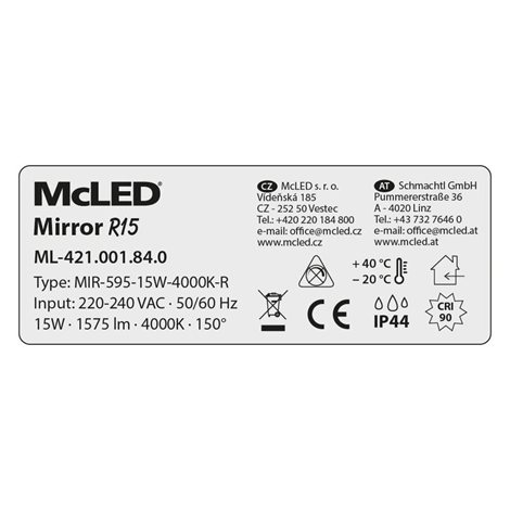 ML-421.001.84.0 LED svítidlo Mirror R15, 15W, 4000K, IP44, CRI90, stříbrná barva svítidla 13