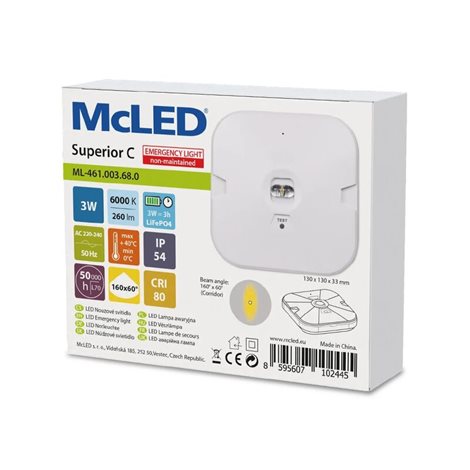 ML-461.003.68.0 Přisazené nouzové svítidlo Superior C,3W,1,5Ah,3h doba zálohy, corridor, 6000K, bílá 14