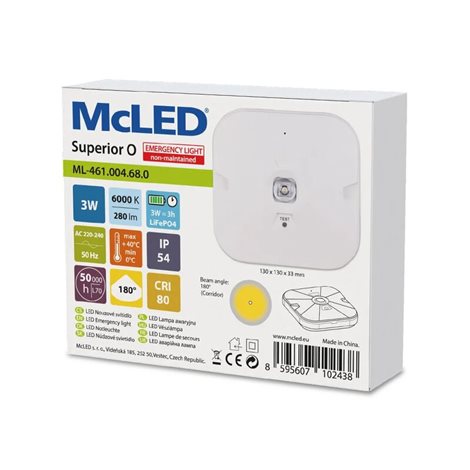 ML-461.004.68.0 Přisazené nouzové svítidlo Superior O,3W,1,5Ah,3h doba zálohy, antipanik 6000K, bílá 6