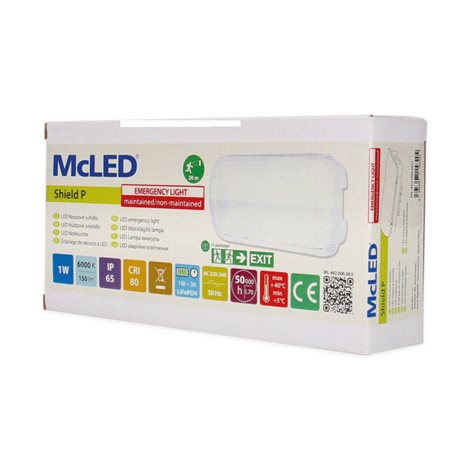 ML-462.006.68.0 Přisazené nouzové svítidlo se symboly Shield P, 1W, IP65, 6000K, 1,5Ah, 3h 11