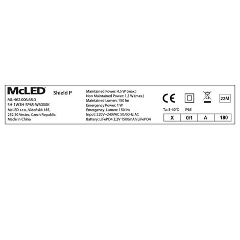 ML-462.006.68.0 Přisazené nouzové svítidlo se symboly Shield P, 1W, IP65, 6000K, 1,5Ah, 3h 9