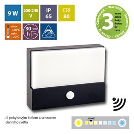 ML-513.024.19.0 LED svítidlo Kerberos s pohybovým čidlem, 9W, 3000K, IP65, černá barva