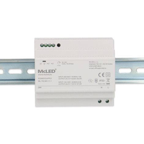 ML-732.081.11.1 Napájecí zdroj 150W, DC24V/6,25A, IP20, na DIN lištu 12
