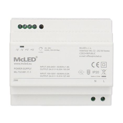 ML-732.081.11.1 Napájecí zdroj 150W, DC24V/6,25A, IP20, na DIN lištu 10